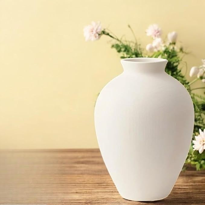Modern White Ceramic Vase - Scandinavian Handmade Textured Decor for Living Room, Dining Table & Boho Farmhouse Accent