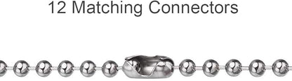 Ceiling Fan Pull Chain, 120" Rust Proof Copper 3mm Beaded Ball Light Pulls Extension Chains with 12 Connectors, Silver