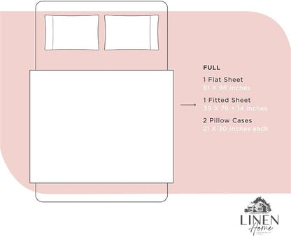 Linen Home 100% Cotton Percale Sheets Full Size, English Rose, Deep Pocket, 4 Pieces Set - 1 Flat, 1 Deep Pocket Fitted Sheet and 2 Pillowcases, Crisp Cool and Strong Bed Linen