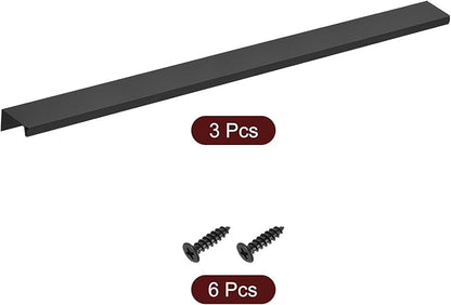 uxcell Cabinet Finger Edge Pull, 3pcs 400mm / 15.75" Aluminum Alloy Back Mount Hidden Cabinet Pulls Concealed Handle for Home Kitchen Drawer Cabinet, Black