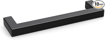 goldenwarm 10 Pack 5 Inch Black Cabinet Handles Kitchen - Matte Black Drawer Pulls Stainless Steel - 128mm Cabinet Hardware Square Bar Modern Cabinet Pulls for Kitchen Bathroom Cupboard