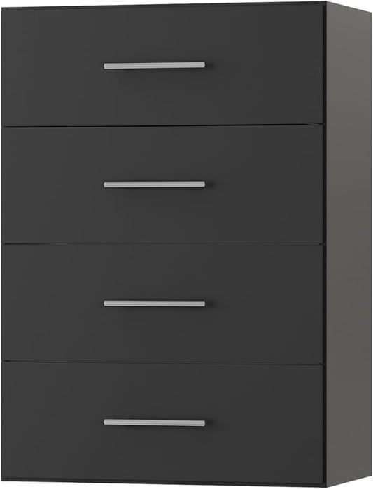 ROOMTEC 25.5" 4 Drawer Short Tower Closet Unit, Modular Closet System with Drawers and Shelf, Wardrobe Organizer for Bedroom or Walk-in Closet, Wall Mounted, Customizable Clothes Storage Unit, Black