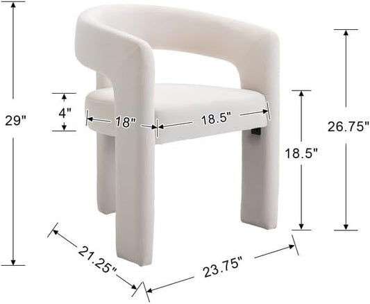 Modern Barrel Dining Chairs Set of 3, Velvet Upholstered Accent Side Chair with Arms Comfy Makeup Vanity Chairs, Dining Living Room Kitchen Chairs, Beige