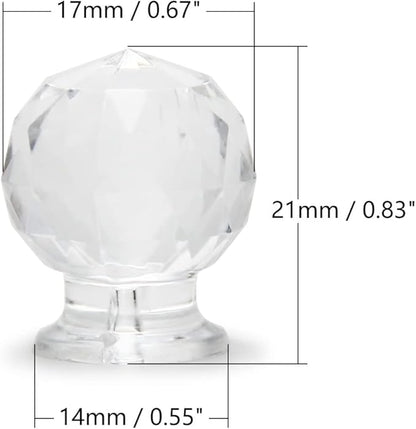 MroMax Tiny Pull Handle Round Diamond Acrylic Mini Knob 17mm Diameter Clear Shiny Cute Decoration for Jewelry Box, Gift Case and Makeup Box 2Pcs