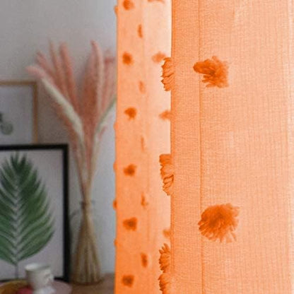 MYSKY HOME Pom Pom Orange Sheer Curtains for Bedroom Girls Room Curtains 84 Inches Long for Nursery Kids Light Filtering Boho Window Drapes, Rod Pocket, 38" Wide, 2 Panels