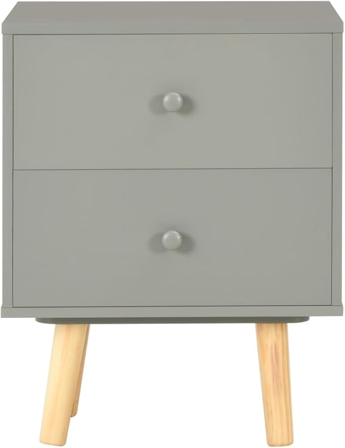 Scandinavian Bedside Cabinet Set of 2, Grey Modern Nightstands with Drawers for Bedroom and Living Room Storage, Minimalist Side Table with Ample Space for