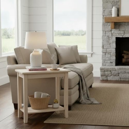 Portman Accent Table Solid Parawood Unfinished Wood 16"W x 14"D x 20"H with Shelf, Small Living Room Furniture for Painting or Staining, Traditional End Table for Bedroom or Entryway