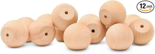 Wood Knobs, 1.5 Inch Round Natural Wood Drawer Pulls, Pack of 12 Unfinished Wooden Drawer Knobs, Ball Shaped Wood Cabinet Knobs, Nursery Dresser Knobs, Wood Door Knobs and Crafts