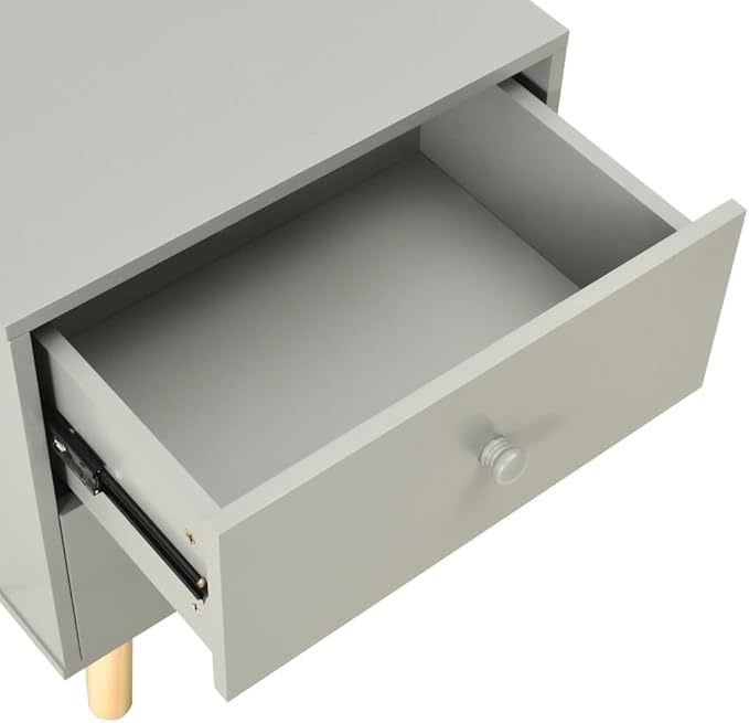 Scandinavian Bedside Cabinet Set of 2, Grey Modern Nightstands with Drawers for Bedroom and Living Room Storage, Minimalist Side Table with Ample Space for