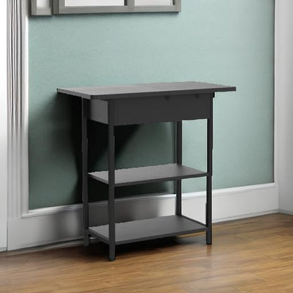 LIDYUK End Table with Charging Station, Flip Top Side Table with USB Ports and Outlets, Nightstand for Small Spaces, Bedside Tables with Storage Shelf for Living Room, Bedroom, Black