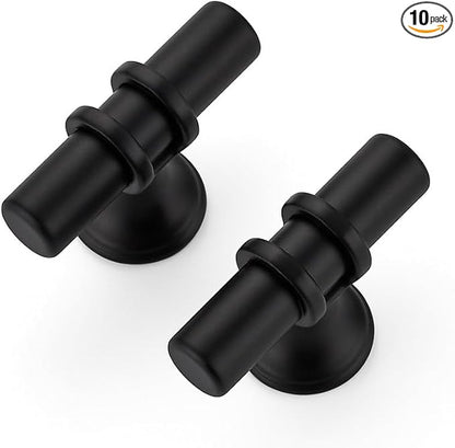 10 Pack Matte Black Cabinet Knobs - Kitchen Cabinet Knobs Black Cabinet Pulls for Kitchen Cabinet Drawer Stainless Steel Dresser Knobs for Cabinet Hardware 2 Inch Length Single Hole T Bar