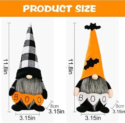 Halloween Gnome Plush Decorations, Handmade Swedish Tomte, Scandinavian Ornaments, 2-Pack