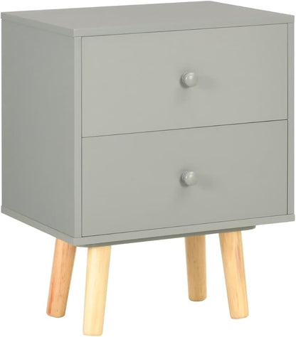Scandinavian Bedside Cabinet Set of 2, Grey Modern Nightstands with Drawers for Bedroom and Living Room Storage, Minimalist Side Table with Ample Space for