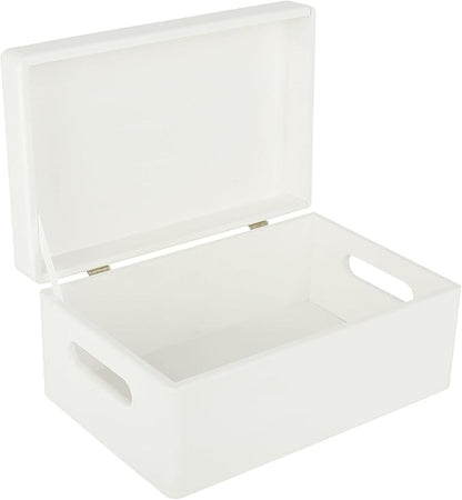 Large White Wooden Box Storage with Hinged Lid | 11.8x7.87x5.51in (+-0.5) | with Handles | Gift Box for Tool Dog Toy Shoes Clothes Kitchen Storage | Wood Keepsake Chest