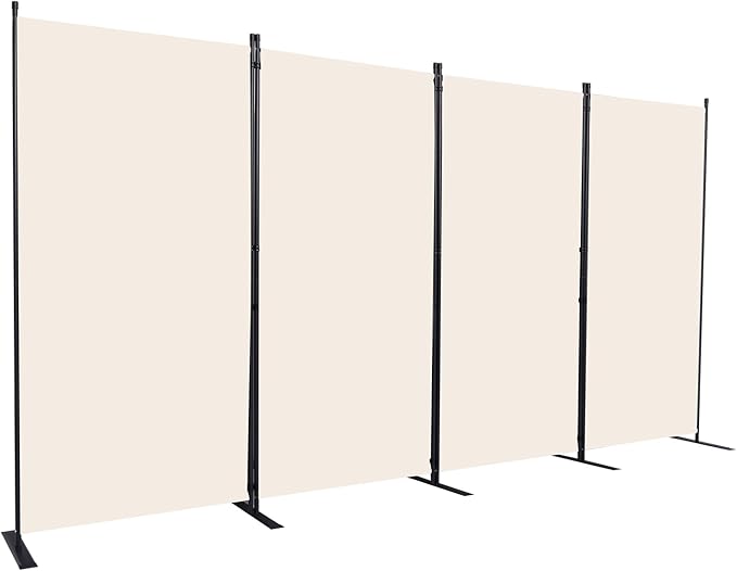 Room Divider, 4 Panel Folding Privacy Screens with Wider Support Feet, 6 Ft Portable Room Partition for Room Separator, 136" W X 71" H, Beige