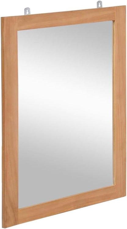 vidaXL Wall Mounted Mirror Made of Solid Teak, Scandinavian Style, Ideal for Bathroom/Dressing Room/Hallway, Brown, Rectangular, 19.7"x27.6", Comes with Hanging Hooks and Mounting Accessories