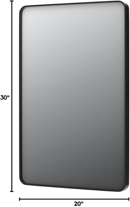 LOAAO 20X30 Inch Black Metal Framed Bathroom Mirror for Wall, Matte Black Bathroom Vanity Mirror Farmhouse, Large Rounded Rectangle Mirror, Anti-Rust, Hangs Horizontally or Vertically