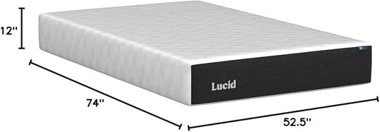 LUCID 12 Inch Memory Foam Mattress - Medium Plush Feel - Infused with Refreshing Bamboo Charcoal and Cooling Gel - Bed in a Box - Temperature Regulating - Pressure Relief - Breathable - Full Size