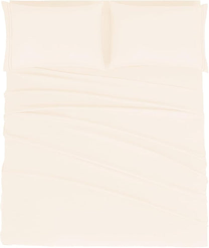 Mejoroom Queen Size Sheet Set - Soft Microfiber Bed Sheets,Deep Pocket Fitted Sheet, Soft, Breathable, Wrinkle & Fade Resistant - 4 Piece (Queen, Cream)
