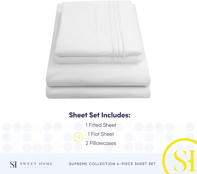 Queen Size Bed Sheets - Breathable Luxury Sheets with Full Elastic & Secure Corner Straps Built In - 1800 Supreme Collection Soft Deep Pocket Bedding, Sheet Set, EXTRA DEEP pocket - Queen, White