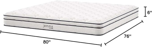 Modway MOD-7096-WHI Jenna 6" Innerspring Pillow Top King Mattress, White