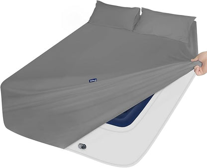 Deep Pocket Twin Sheets Set for Kids Air Mattress - Extra Deep Pocket Twin Sheet Sets - 3Pcs Side Storage Pocket Fitted Sheet & Pillowcases Easily Fits 16in to 24in Pillow Top Bed Mattress(Grey)