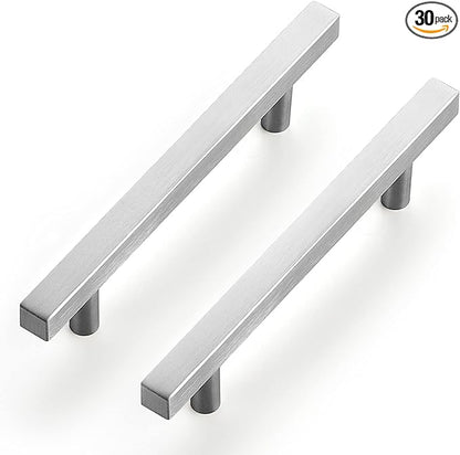 Ravinte Brushed Nickel Cabinet Handles 30 Pack 4-1/2 inch Satin Nickel Square Cabinet Pulls Silver Hardware for Kitchen Cabinets 7 inch Overall Length Stainless Steel Drawer Pulls