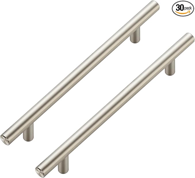 JOY DECOR 30 Pack Cabinet Handles, Brushed Nickel Cabinet Pulls, 6-1/4 in Hole Center Kitchen Cabinet Handles, Stainless Steel T Bar Handles for Dresser Drawers