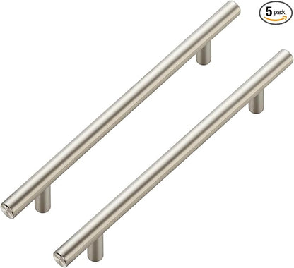 JOY DECOR 5 Pack Cabinet Handles, Brushed Nickel Cabinet Pulls, 6-1/4 in Hole Center Kitchen Cabinet Handles, Stainless Steel T Bar Handles for Dresser Drawers