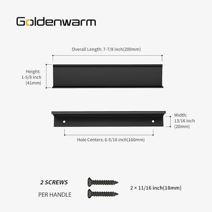 goldenwarm 100 Pack Black Finger Edge Pulls Drawer Finger Pulls Matte Black Kitchen Hardware Handles Bedroom Dresser Drawers,6-1/4in Hole Center