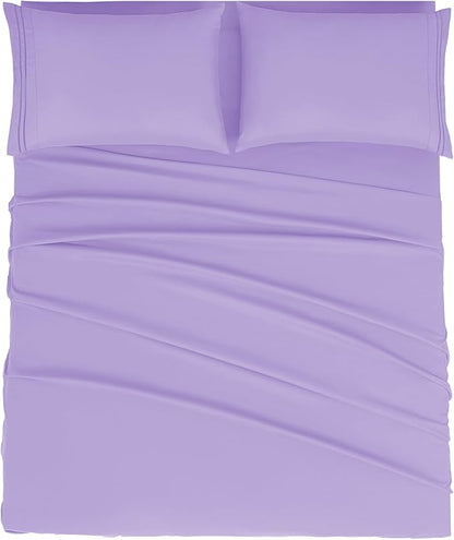 Mejoroom Queen Size Sheet Set - Hotel Luxury 1800 Bedding Sheets & Pillowcases - Deep Pocket Fitted Sheet, Soft, Breathable, Wrinkle & Fade Resistant - 4 Piece (Queen,Violet)