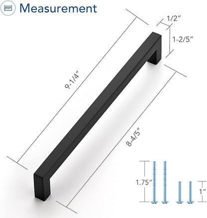 Ravinte 15 Pack Black Cabinet Pulls 8-4/5 Inch Square Kitchen Cabinet Handles Matte Black Kitchen Hardware for Drawer Pulls Drawer Handles Come with Screwdriver
