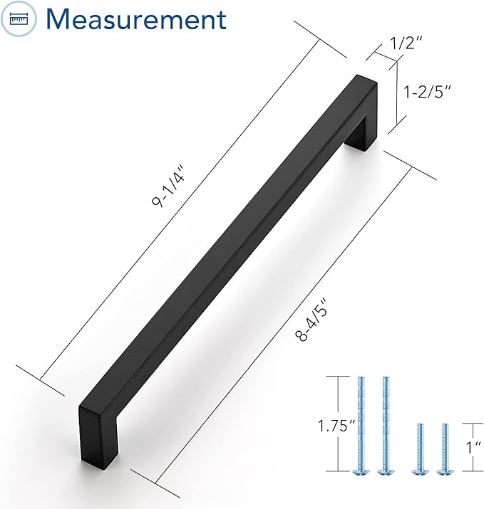 Ravinte 10 Pack Black Cabinet Pulls 8-4/5 Inch Square Kitchen Cabinet Handles Matte Black Kitchen Hardware for Drawer Pulls Drawer Handles Come with Screwdriver