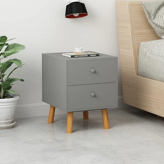 Scandinavian Bedside Cabinet Set of 2, Grey Modern Nightstands with Drawers for Bedroom and Living Room Storage, Minimalist Side Table with Ample Space for