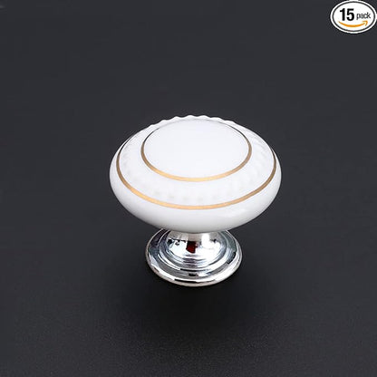 HUAMULAN 15 Pack Ceramic Knob Simple Dresser Kitchen Round Cabinet Pulls Zinc Alloy Base Cupboard Wardrobe Drawer Door Handles,3 Size Screws A4-43-BaiGold-15PCS
