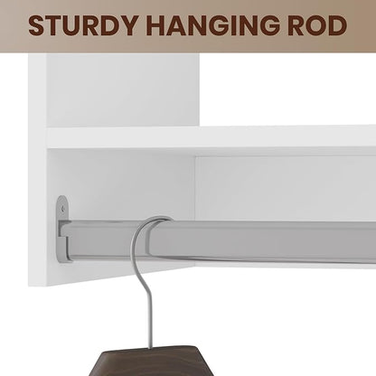 ROOMTEC 28.5" Double Hanging Closet Unit, Modular Closet System with Hanging Rod, Wardrobe Organizer for Bedroom or Walk-in Closet, Wall Mounted, Customizable Clothes Storage Unit, White