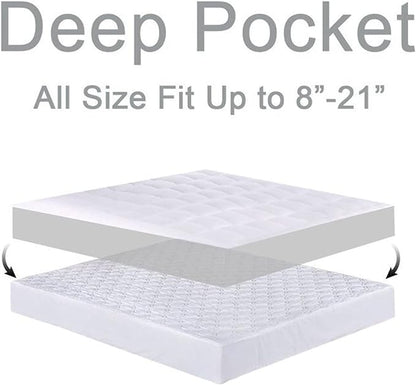 Mattress Topper King for Back Pain, Extra Thick Mattress Pad Cover, Plush Pillow Top, Deep Elastic Pocket, White