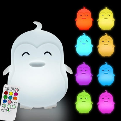 Large Penguin Night Lights for Babies Bedroom Light, lamp Kids, Toddler Nursery lamp Soft Decorative Lamps - Break Resistant, Eye Caring, Adjustable Brightness & Color, Time Setting - Large