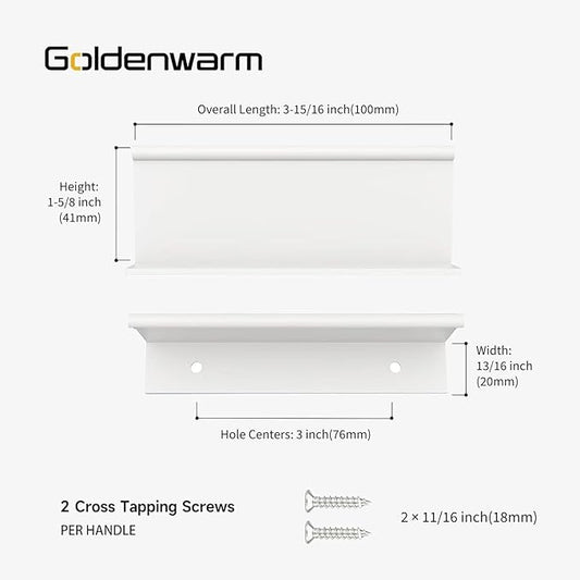 goldenwarm 10 Pack White Finger Edge Pulls Drawer Finger Pulls Kitchen Hardware Handles Bedroom Dresser Drawers, 3in Hole Centers