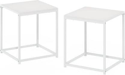 Furinno CAMNUS Side Table Set of 2, Metal Frame End Table, Night Stand, Bedside Table, for Living Room, Bedroom, Solid White