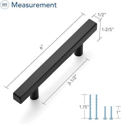 Ravinte Cabinet Handles 20 Pack - 3-1/2 Inch Matte Black Square Pulls, 6 Inch Overall Length - Kitchen Hardware Drawer Pulls
