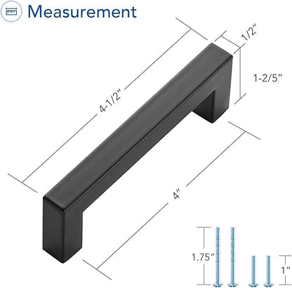 Ravinte 20 Pack 4 Inch Black Cabinet Pulls Square Cabinet Handles Matte Black Kitchen Hardware for Cabinet with Screwdriver