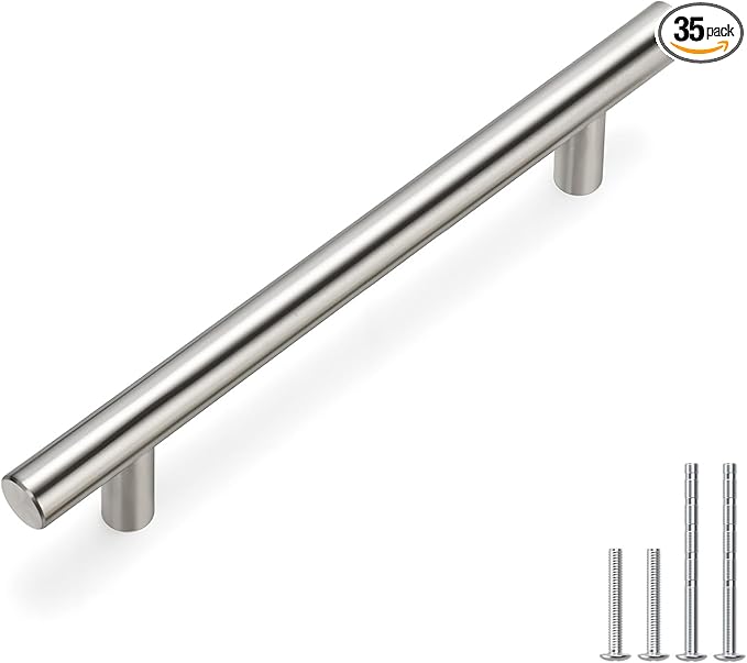 homdiy 35Pack Cabinet Pulls Brushed Nickel Cabinet Door Handles - HD201SN Cabinet Handles Bar Cabinet Pulls Stainless Steel Cabinet Hardware for Kitchen Cabinets, 5in Hole Centers