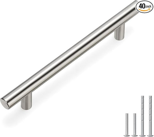 homdiy Brushed Nickel Cabinet Pulls 40 Pack Cabinet Handles Cabinet Pulls 5in(128mm) Hole Center Stainless Steel Drawer Pulls Kitchen Modern Euro Style Dresser Drawers
