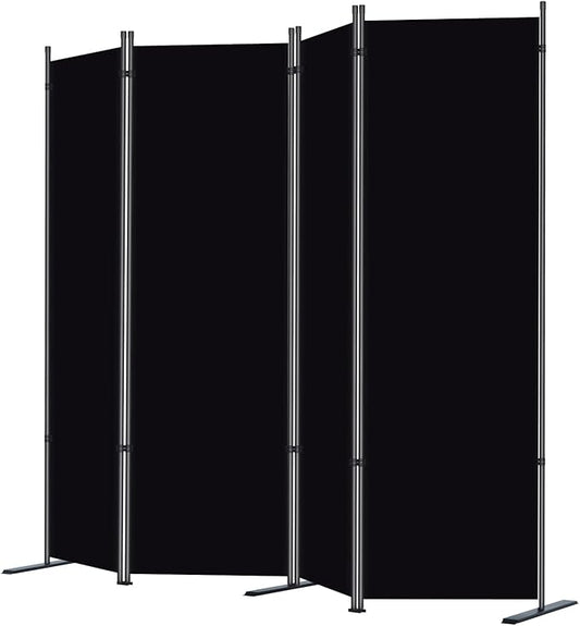 RANTILA 4 Panel Room Divider, 6 FT Folding Privacy Screen with Wide Feet, Freestanding Partition for Room Separation, Portable Room Divider Panel, 89" W x 71" H, Black