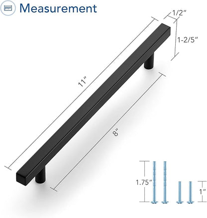 Ravinte Black Cabinet Handles 25 Pack 8 inch Matte Black Square Cabinet Pulls Kitchen Hardware 11 inch Overall Length Kitchen Drawer Pulls