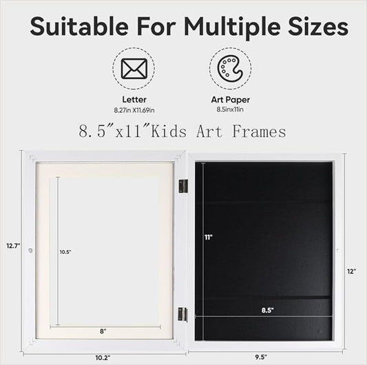 4-Pack Kids Artwork Frames Changeable - Kids Art Frame,Artwork Frames for Kids Art,Children Art Projects Kids Art Frames,8.5x11 Picture Frame for Display Kid Art work,With Storage(White)