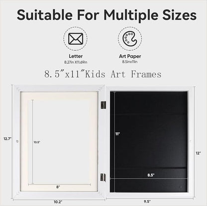 3-Pack Kids Artwork Frames Changeable - Kids Art Frame,Artwork Frames for Kids Art,Children Art Projects Kids Art Frames,8.5x11 Picture Frame for Display Kid Art work,With Storage(White)