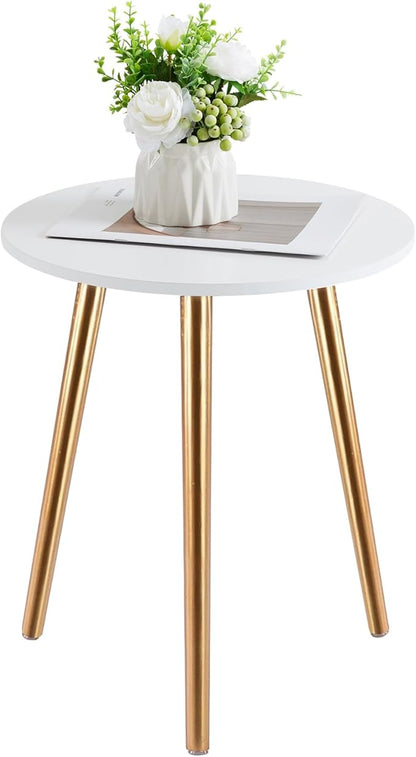 Apicizon Round Side Table, Gold Nightstand End Table for Living Room, Bedroom Home Decor Bedside Table with Gold Wood Legs 16.5 Inches