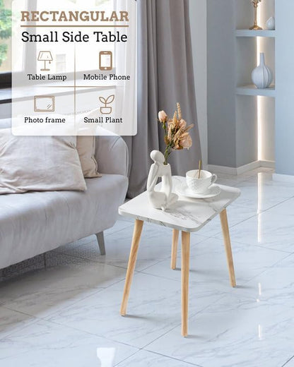FORAOFUR Small End Table, Side Table Accent Table Living Room Bedroom Balcony Office, Modern Bedside Table Home Decor, Small Table for Small Spaces, Small Coffee Table, Easy Assembly, Marble White